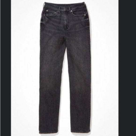 WOMENS AE BLACK WASHED BAGGY MOM JEANS SIZE 2 SHORT - Picture 1 of 16